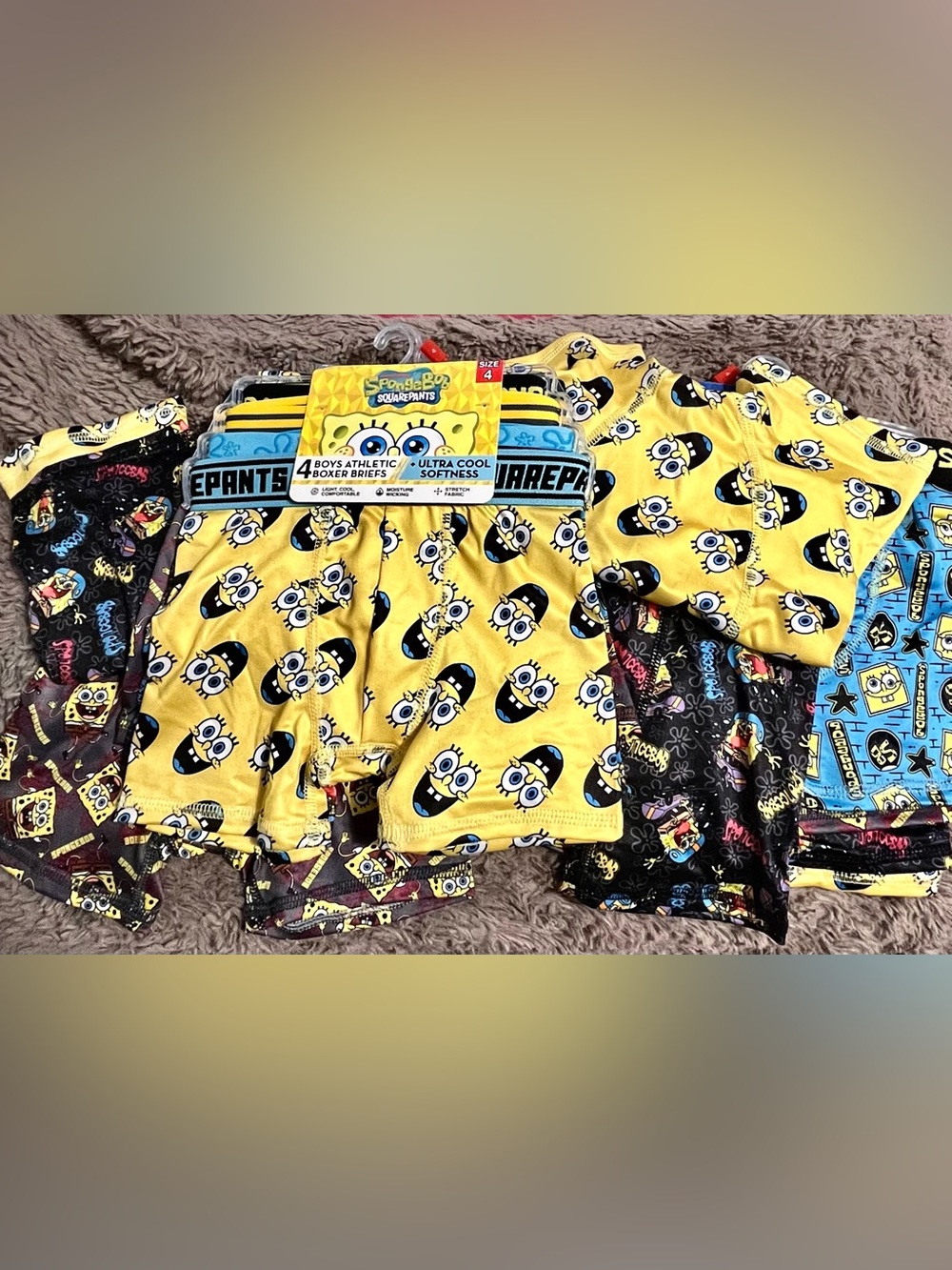 4 Pack SpongeBob SquarePants Boys Athletic Boxer Briefs Size 4 X4 (16 Pairs)